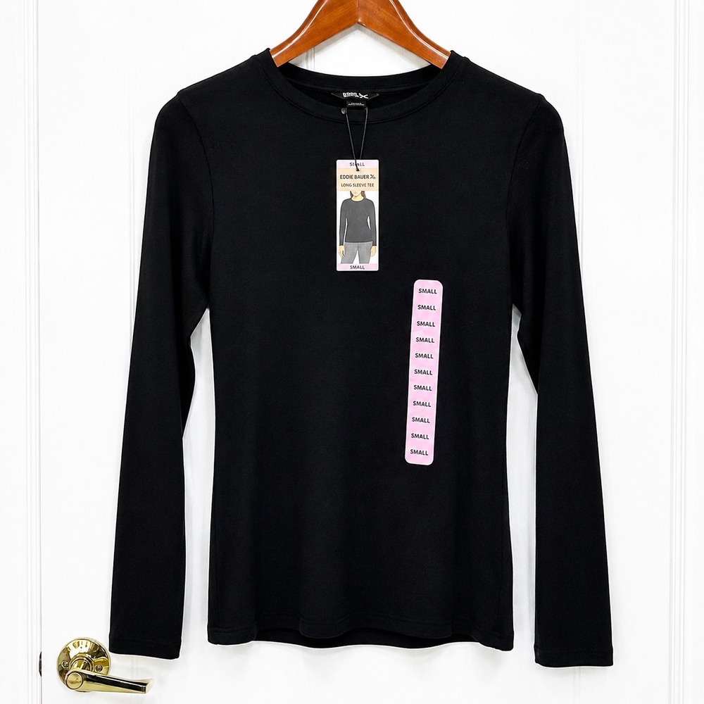 Eddie Bauer Womens Long Sleeve Tee Black Cotton Modal Stretch EB005827 Small